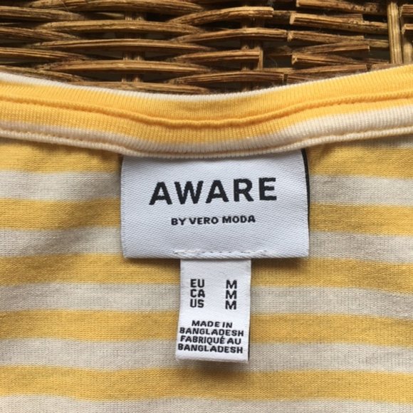 Yellow and White Striped T-shirt French Style Size M - Picture 7 of 8